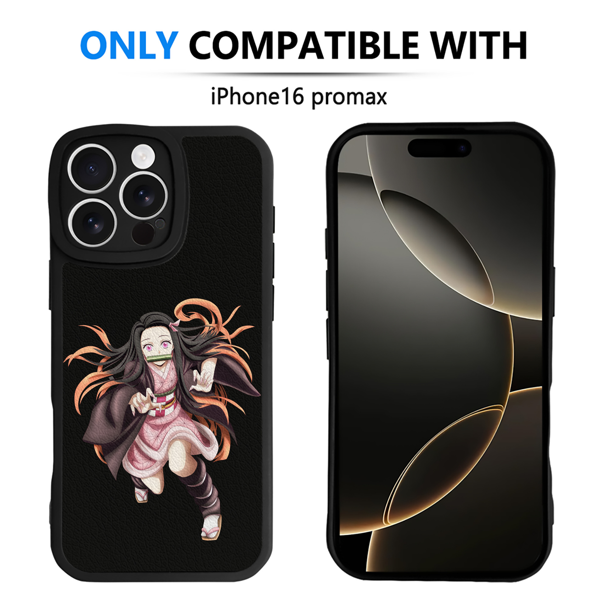 （画像用） 鬼滅の刃（きめつのやいば）竈門 禰󠄀豆子／かまど ねずこ Kamado Nezuko 【iPhone 16シリーズ対応】シリコンスマホケース（レザー調） 材質：シリコン